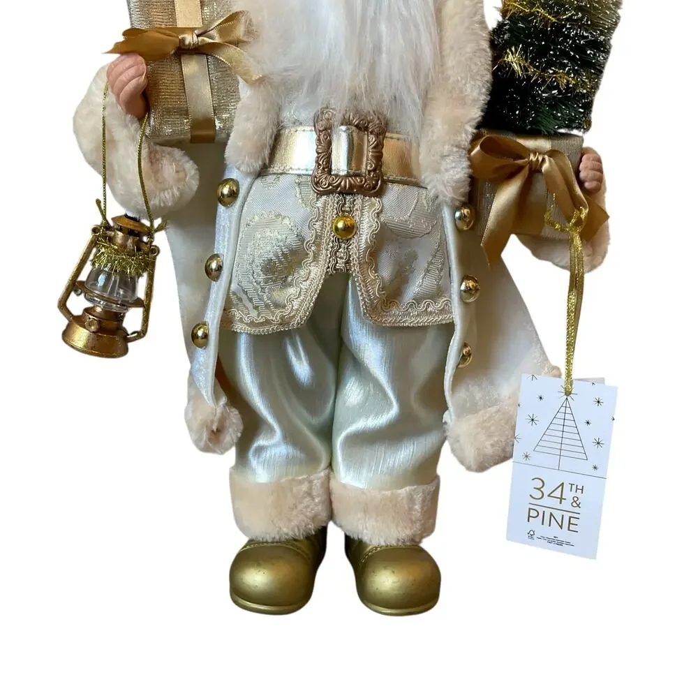 34th & Pine 18in Gold Ivory Standing Santa Figurine Christmas Holiday Glam New